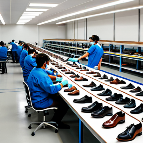 Home 7 Onshoring Success in Portugal**
A bustling, modern factory floor in Portugal. Workers in clean, appropriate work attire assemble high-quality shoes. Large windows provide natural light. Finished shoes are neatly packed and ready for shipment. Show "Made in Portugal" subtly displayed. Focus on efficiency and pride. Professional, fully clothed, safe for work, appropriate content, perfect anatomy, natural proportions, high quality.
**