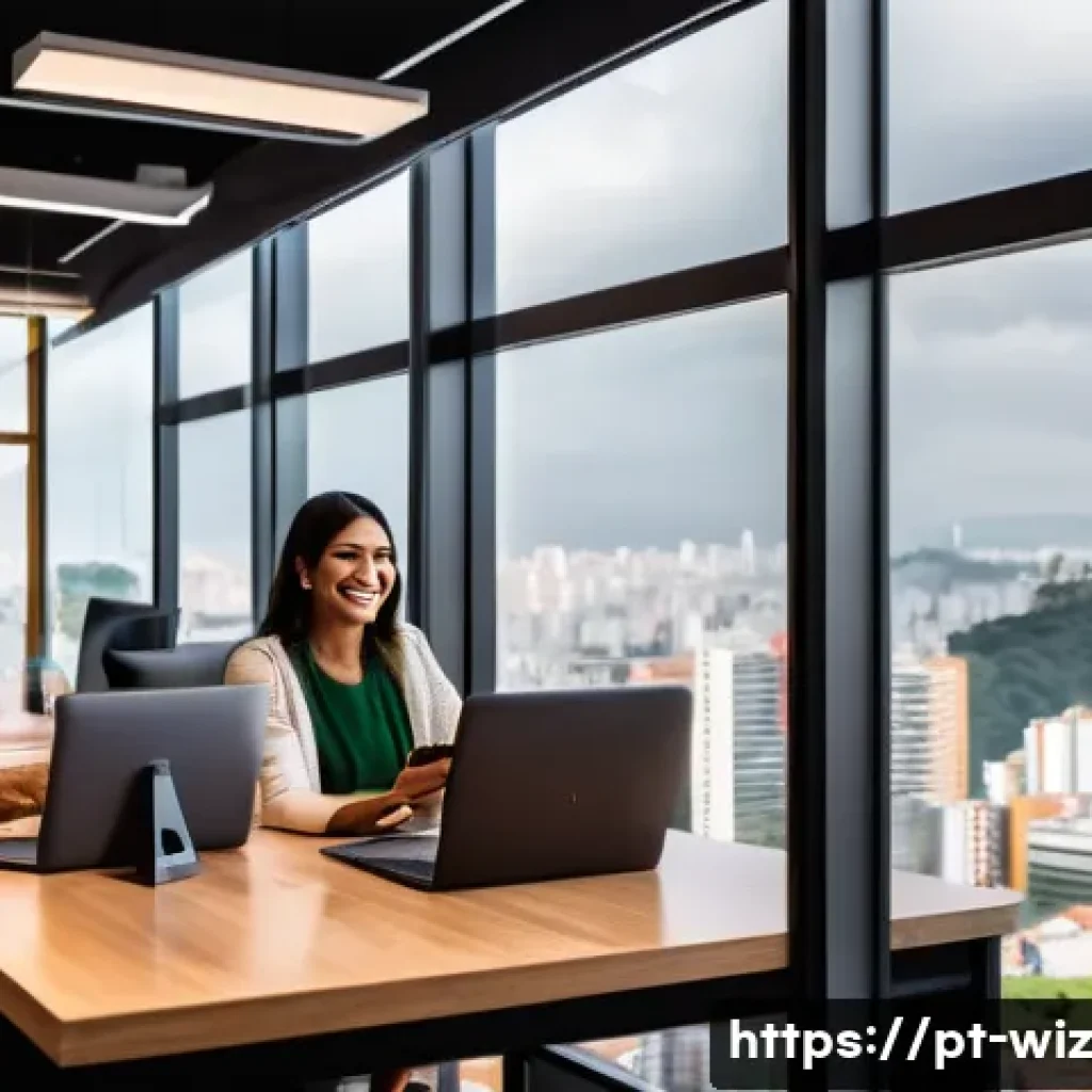 온쇼어링 비즈니스의 고객 유지 전략 - A vibrant customer service scene set in a modern Brazilian office in São Paulo, featuring a diverse ...