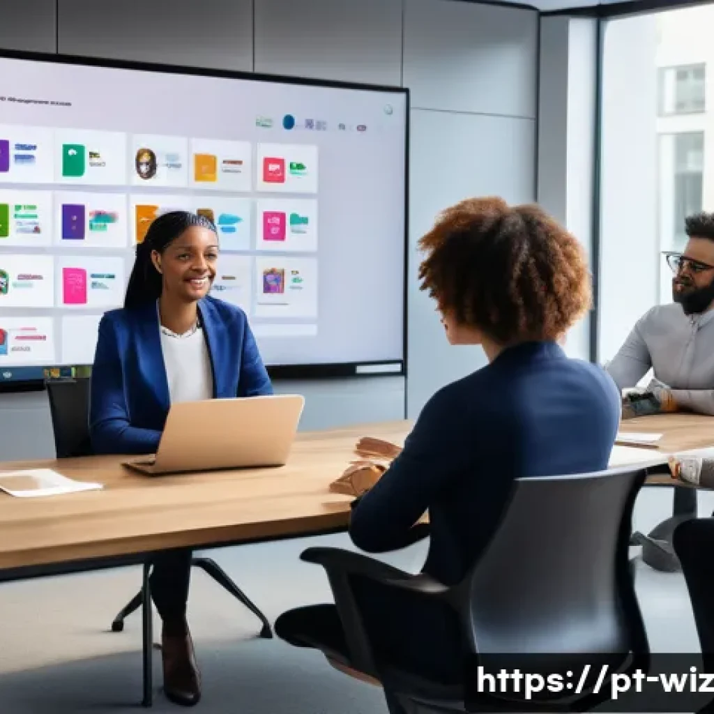 온쇼어링 비즈니스에서의 내외부 커뮤니케이션 - A modern corporate office scene showing a diverse team of professionals engaged in a dynamic interna...