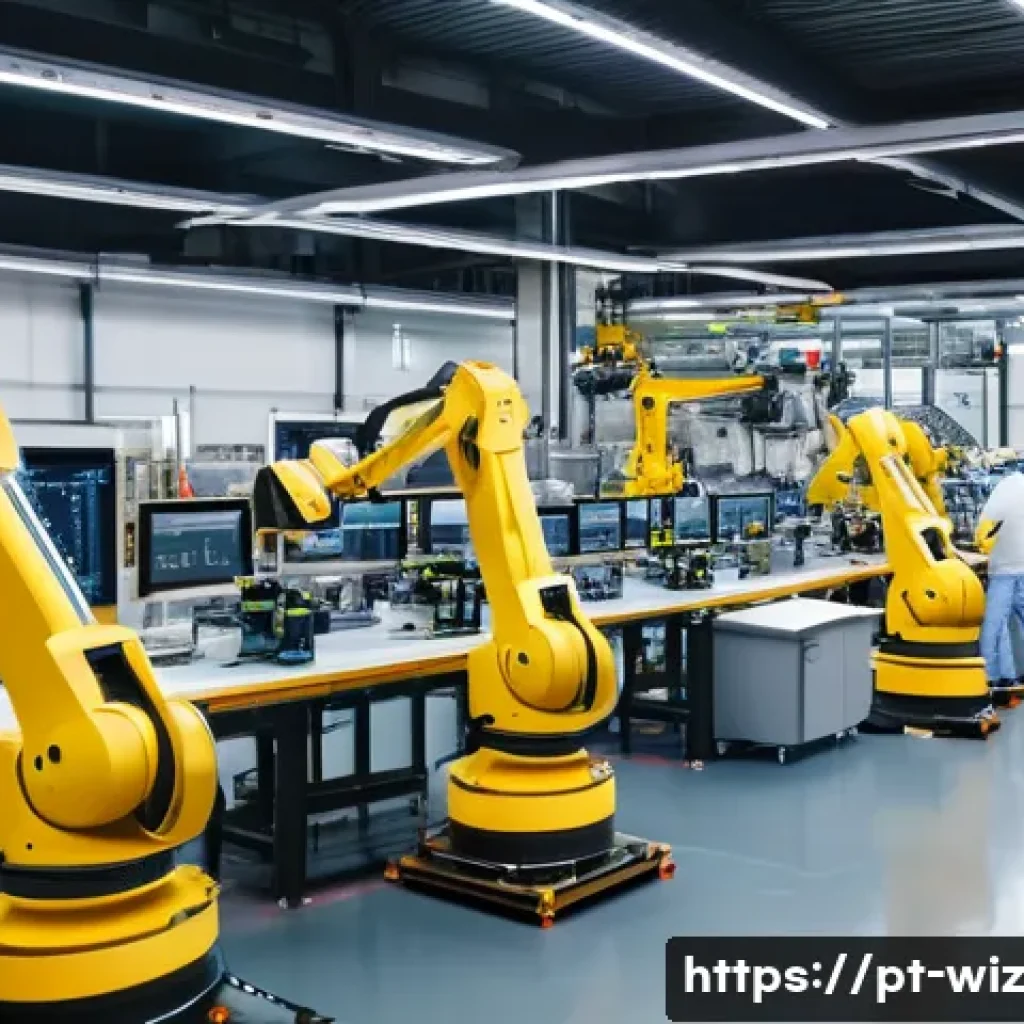 온쇼어링 비즈니스의 성공적인 사례 분석 - A modern Brazilian factory interior with advanced automation technology, featuring robotic arms asse...