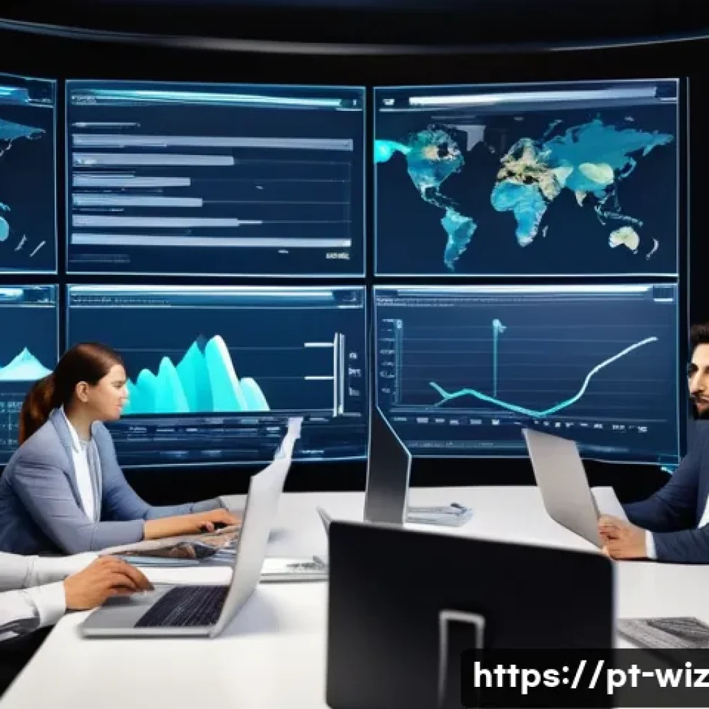 온쇼어링 비즈니스의 통계적 접근법 - A modern office environment with a diverse team of professionals analyzing detailed data charts and ...