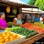 Home 22 온쇼어링 비즈니스의 고객의 목소리 반영하기 - A vibrant Brazilian northeast marketplace scene showcasing diverse local consumers engaging with reg...