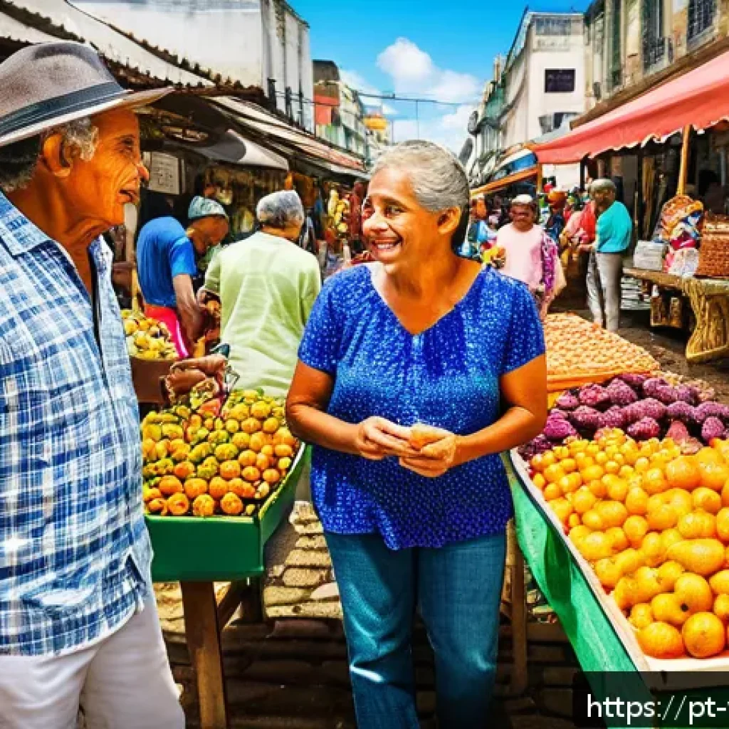 온쇼어링 비즈니스의 효과적인 마케팅 전략 - A vibrant Brazilian local market scene in Recife, showcasing diverse vendors selling regional fruits...